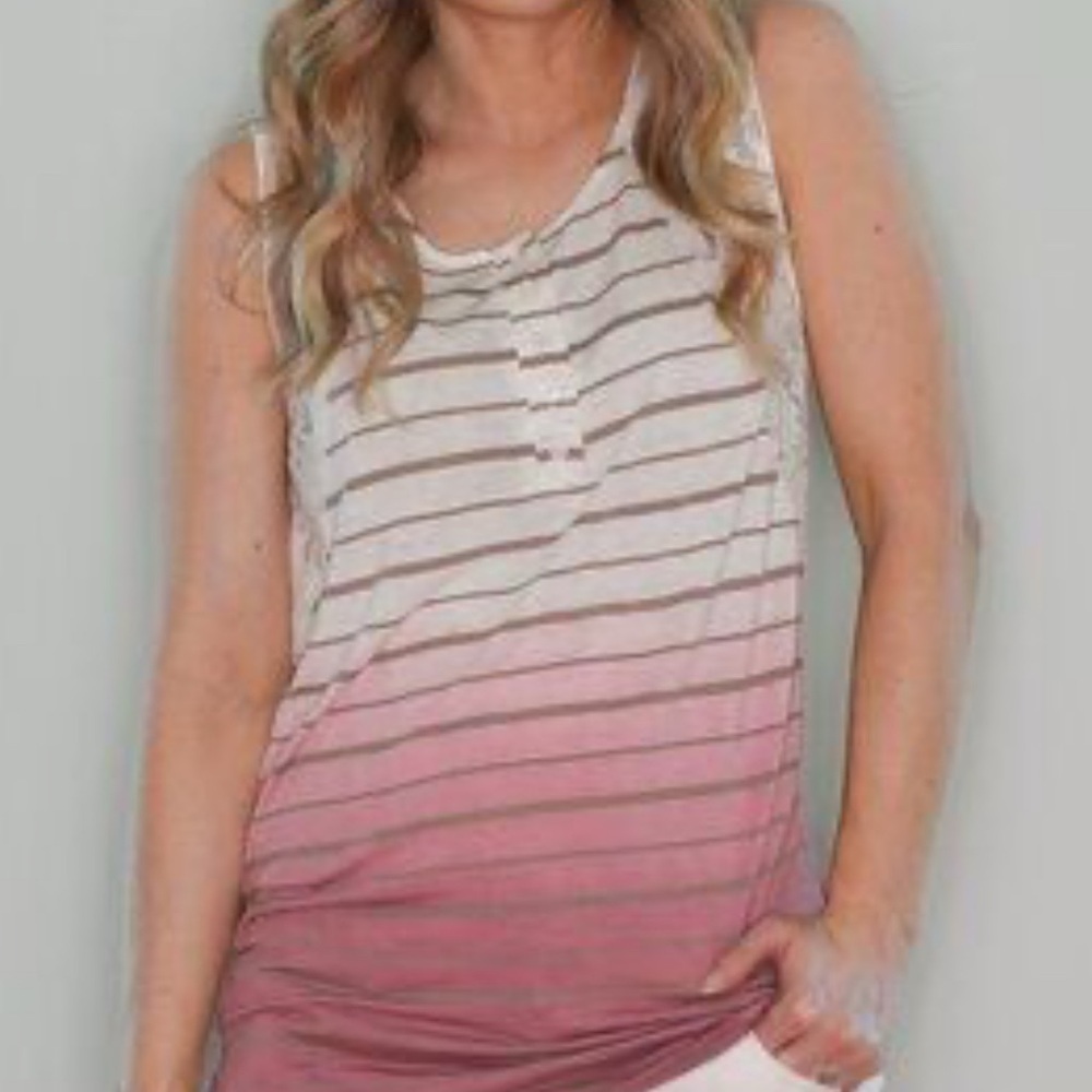💕109 Hem & Thread Pink and White Gradient Striped Tank Top
